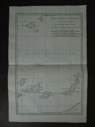 1780 Bonne Atlas Map Canary Islands - Carte Isles Canaries Madere - Madeira