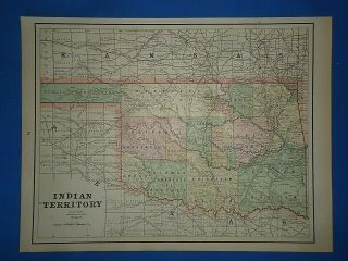 Vintage 1891 Indian Territory Map Old Antique Atlas Map