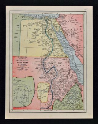 1885 Watson Map - Egypt Nubia Abyssinia Arabia Mecca Cairo Alexandria Gondar