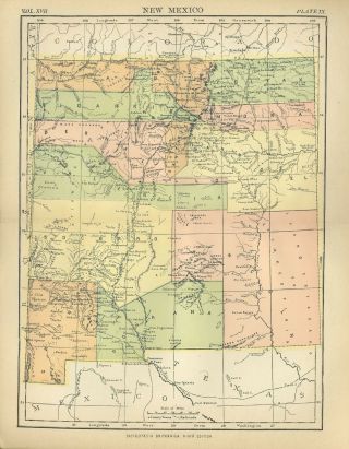 Antique Color Map Of Mexico 1875 - 89 Encyclopaedia Britannica