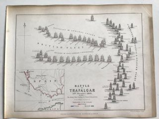 1805 Battle Of Trafalgar,  1850 Antique Campaign Map,  Johnston,  Nelson 1