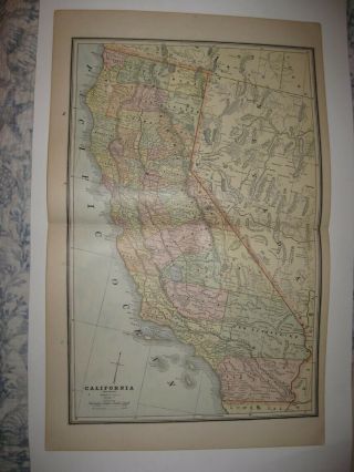Large Antique 1887 California Map Nevada San Francisco Diego Los Angeles