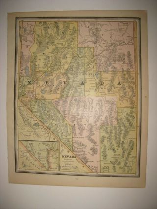 LARGE ANTIQUE 1887 CALIFORNIA MAP NEVADA SAN FRANCISCO DIEGO LOS ANGELES 2