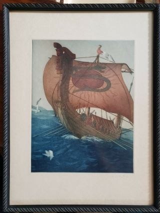 Estate JOHN TAYLOR ARMS Color Etching Aquatint Dragon Ship signed Edition 2