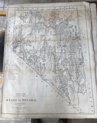 Large Antique Nevada Wall Map 1876 General Land Office Julius Bien