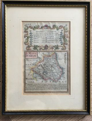 1720 Bowen Antique Map Of Durham Road Map Hand Coloured