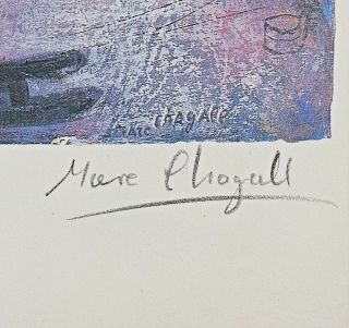 MARC CHAGALL HAND SIGNED SIGNATURE OFFSET LITHOGRAPH W/ C.  O.  A. 2