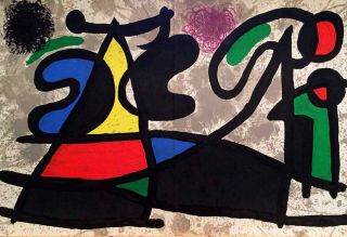 Abstract Two Panel Joan Miro Lithograph,  Dlm 186 1970,  Maeght,  Paris