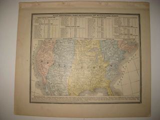 Antique 1887 United States Map Territory Texas California W World Flag Print Nr