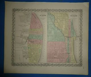 Vintage Circa 1857 Chicago - St.  Louis Map Old Antique Colton Atlas Map