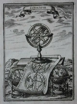 Antique Print Armillary Sphere,  World Map,  Globe,  A.  M.  Mallet,  1683