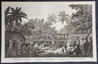 1784 Anderson Antique Print Capt Cook Witnessing Human Sacrifice In Tahiti,  1773