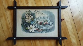 1874 Currier & Ives In God We Trust In Tramp Art Frame