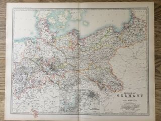 1894 Northern Germany Prussia Large Antique Map By Johnston 122 Years Old