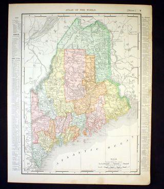 Antique Map Maine Or Hampshire 1898 Color