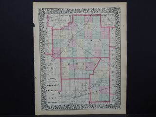 Illinois,  Antique Map,  1869 Counties Of Mclean,  De Witt,  And Piatt M9 63