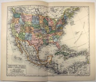 1890 Map Of The Usa,  Mexico & Central America By Meyers