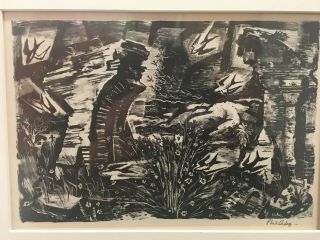 Phil Dike Return Of The Swallows 1948 B&w Lithograph Signed Matted Kistler Print