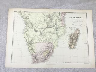 1882 Antique Map Of South Africa Madagascar Cape Colony 19th Century