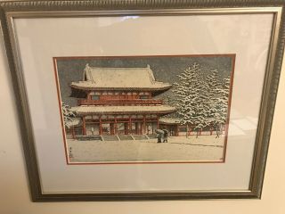 Kawase Hasui Yakumo Temple Snow Japanese Woodblock Print Signed