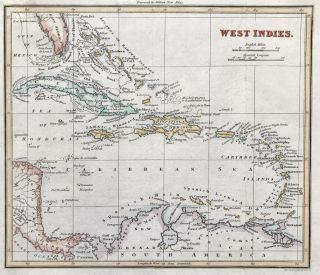Map Of West Indies C1820 For Walkers Atlas,  Engraved,  Hand Colour