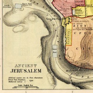 Map Of Ancient Jerusalem W & A K Johnston C1880 Antique 4