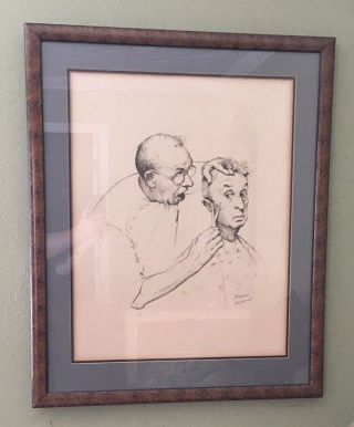 Norman Rockwell Hand Signed 1974 Lithograph - " At The Barber "