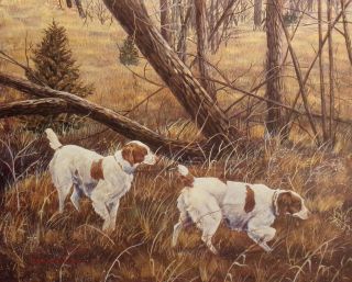 " Brittanies - A - Field " Brittany Hunting Dogs Hand Signed Ltd Ed Art,  Make Offer