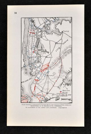 American Revolutionary War Battle Of Long Island York City - Antique Map