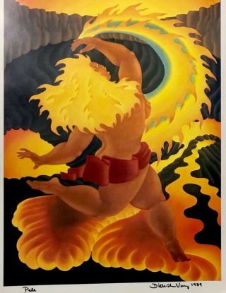 Rare Signed Dietrich Varez “pele” Color Woodblock Print Poster Hawaii Hula Auto