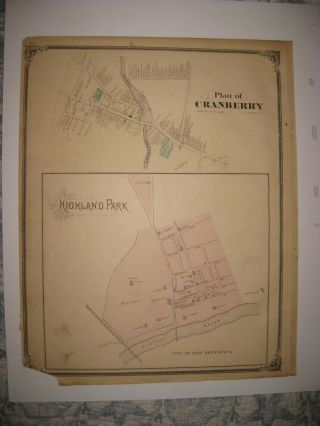 Vintage Antique 1876 Cranbury Highland Park Middlesex County Jersey Map Rare