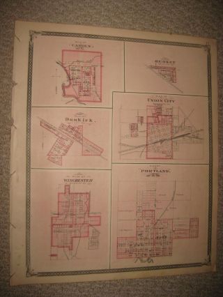 FINE ANTIQUE 1876 BLACKFORD COUNTY HARTFORD CITY MONTPELIER PORTLAND INDIANA MAP 2
