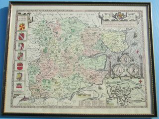 John Speed: Antique Hand Coloured Map Of Essex 1610 Framed & Glazed Colchester