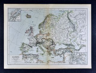 C 1885 Hartleben Map - Europe Italy France Spain Germany Austria Hungary Russia