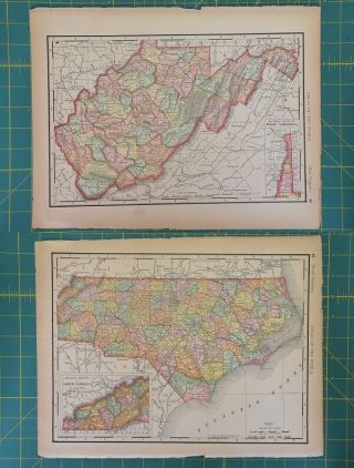 West Virginia North Carolina Vintage 1894 Rand Mcnally World Atlas Map