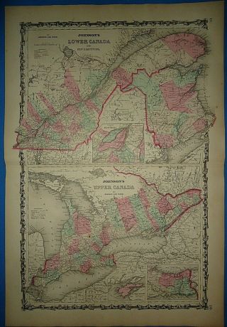 Vintage 1862 Canada Map Old Antique Johnson 