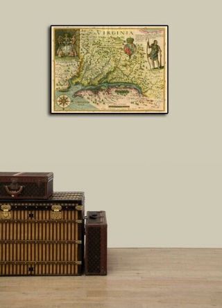 1627 Map of Virginia by John Smith Historic Vintage Style Wall Map - 18x24 3