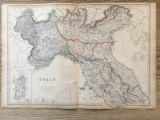 1859 North Italy Hand Coloured Antique Map By W.  G.  Blackie