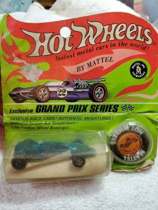 1967 Hot Wheels Blue Lotus Turbine Redline With Collectors Button,  Card