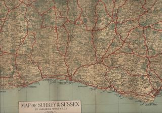 Surrey & Sussex.  Vintage Large 100 X 76 Cm.  Map Linen Alexander Gross W3.  116