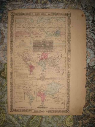 Lrg Antique 1862 World Johnson Meteorology Land Botanical Asia United States Map