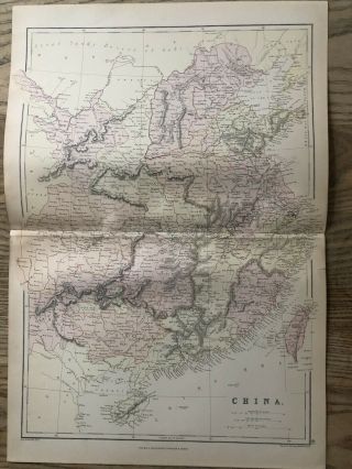 1884 China Large Coloured Antique Map By W.  G.  Blackie