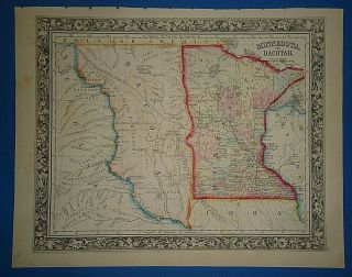 Vintage 1861 Dakota Territory - Minnesota Map Old Antique Atlas Map