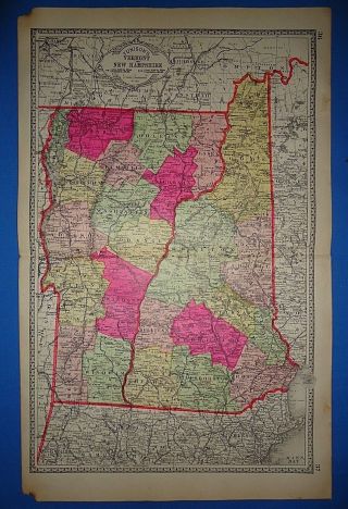 Vintage 1889 Hampshire Vermont Map Old Antique Tunison Atlas Map