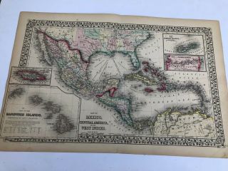 Antique Augustus Mitchell 1871 Map Of Mexico Central America And The West Indies
