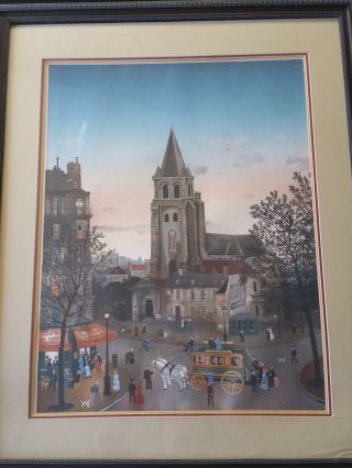 Michel Delacroix " Aux Deux Magots " Lithograph,  Plate Signed With