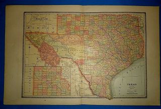 Vintage Circa 1885 Texas Old Antique Atlas Map
