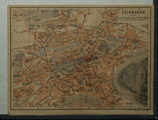 1897 Baedeker Map Plan Of Edinburgh,  Scotland