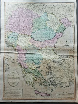 Antique Map Of Hungary And Turkey In Europe Or Greece And The Balkans