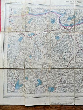 1890 Ordnance Survey Map Tunbridge Wells Kent Sussex Antique Old James Wyld OS 4